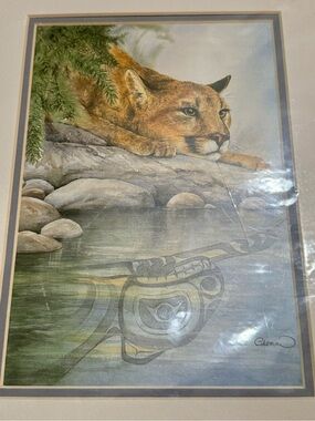 Sue Coleman "Cougar Reflection" Matted Art Print (Item 364)